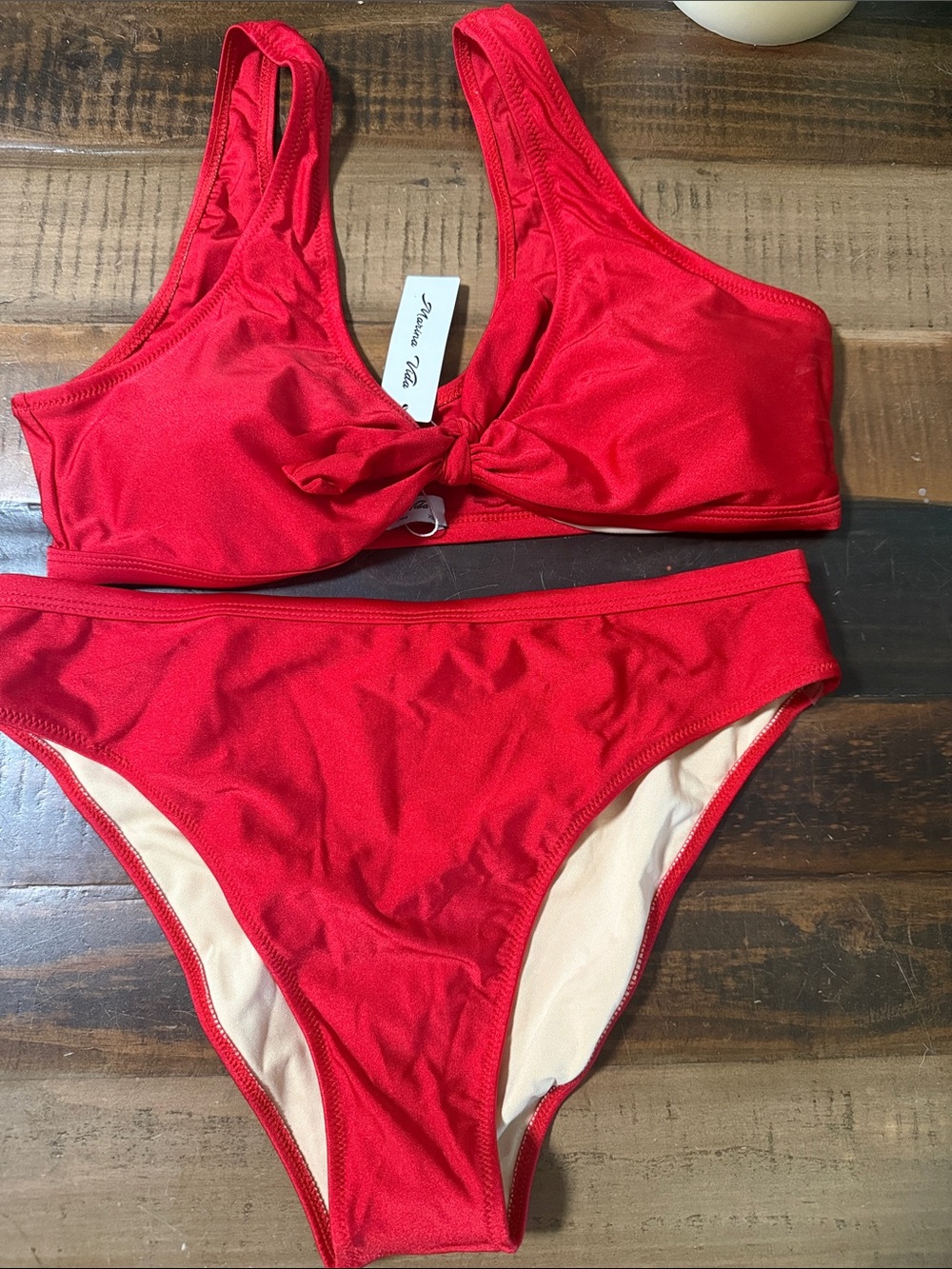 Red Two-Piece Bikini Set with Knot Front Top